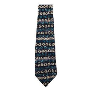Fierte S.R.L. Geometric Pattern Black Blue 100% Silk Necktie